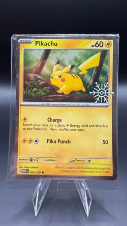 Pikachu 025/165 Pokemon Holiday Snowflake Stamped Promo | Sealed - Image 1