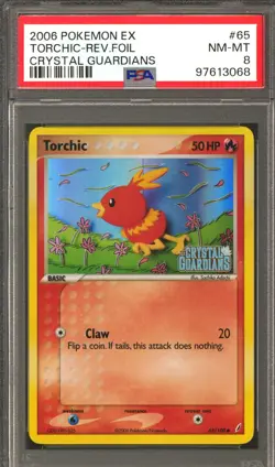 Pokemon Crystal Guardians Reverse Holo Foil Torchic 65/100 PSA 8 - Image 1