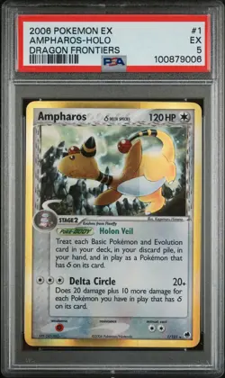 2006 Pokemon Ex Dragon Frontiers #1/101 Ampharos δ Holo PSA 5 - Image 1