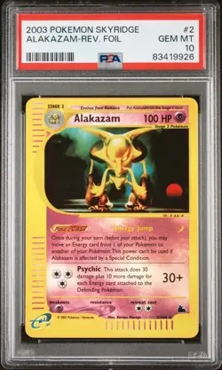 PSA 10 Alakazam 2/144 Skyridge 2003 Reverse Holo Rare Pokemon Card TCG - Image 1