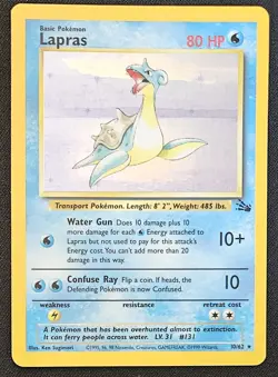Lapras 10/62 Fossil Unlimited Holo Rare WoTC Pokemon Trading Card Game 1999 LP - Image 2