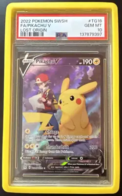 2022 POKEMON SWORD & SHIELD LOST ORIGIN #TG16 FULL ART/PIKACHU V PSA 10 - Image 1