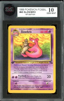 1999 Pokemon Fossil 1st Edition #43 Slowbro KSA 10 Gem Mint - Image 1