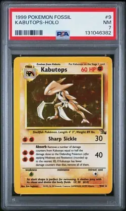 1999 Pokemon Fossil Kabutops Holo #9 Graded PSA 7 NM MINT - Image 1