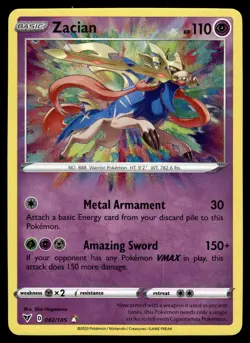Zacian Amazing Rare 082/185 SWSH04: Vivid Voltage Pokemon - Image 1