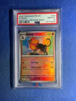 2025 POKEMON PRE EN-PRISMATIC EVOLUTIONS POKE BALL REVERSE HOLO PYROAR PSA 10 - Image 1