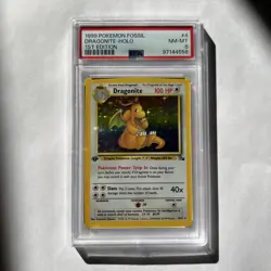 1999 Pokemon TCG Dragonite Fossil Holo Card 4/62 1st Edition PSA 8 Free Shippin - Image 1