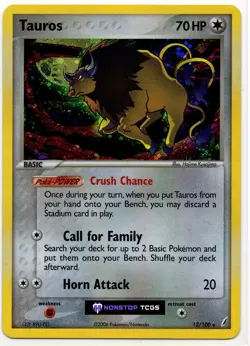 Tauros 12/100 Pokemon Card TCG EX Crystal Guardians Holo Rare - Image 1