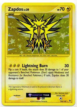 Zapdos 150/147 Pokemon Card TCG Platinum Supreme Victors Holo Light Play C - Image 1