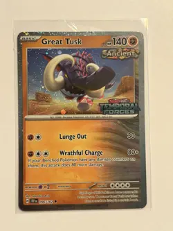 Pokemon | Great Tusk | Temporal Forces Stamped TEF 096/162 Cosmos Holo TCG Card - Image 1