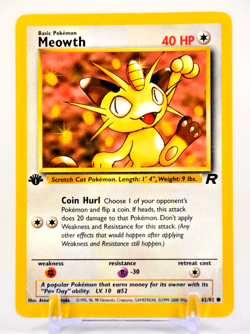 2000 Pokemon TCG Team Rocket (TR) Meowth 62/82 Common 1ST Edition VINTAGE - Image 1