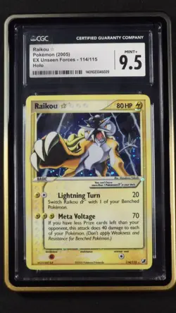 2005 POKEMON EX UNSEEN FORCES #114/115 RAIKOU GOLD STAR HOLO CGC 9.5 - Image 1