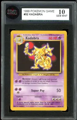 1999 Pokemon Base Set unlimited #32 Kadabra KSA 10 Gem Mint - Image 1