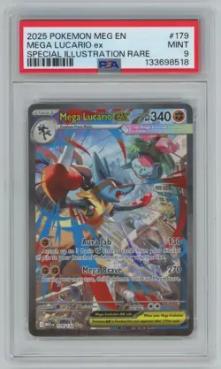 2025 Pokemon Mega Evolution Mega Lucario ex Special Illustration Rare #179 PSA 9 - Image 1