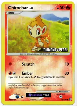 Chimchar 76/130 Burger King Pokemon TCG Diamond and Pearl Reverse Holo Stamped - Image 1