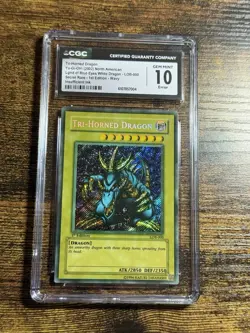 Yu-Gi-Oh! Misprint Tri-Horned Dragon - Faded + Wavy - 1st Edition LOB-000 CGC 10 - Image 1