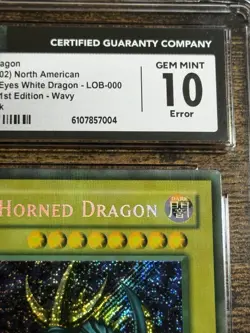 Yu-Gi-Oh! Misprint Tri-Horned Dragon - Faded + Wavy - 1st Edition LOB-000 CGC 10 - Image 2