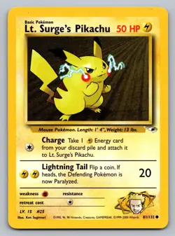 Pokemon TCG Gym Heroes Lt. Surge's Pikachu 081/132 - Image 1