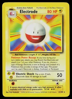 Pokemon Card - Electrode Base Set 21/102 Rare - Image 1