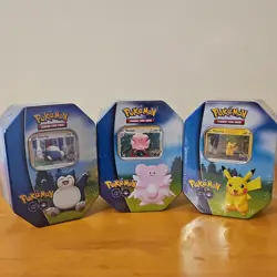 Pokemon GO Tin Set Snorlax Blissey Pikachu Trading Card Game (Factory Sealed) - Image 1