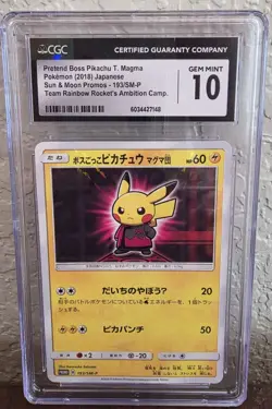 2018 Pokemon Pretend Boss Pikachu 193/SM-P CGC 10 Gem Mint Japanese Sun &... - Image 1