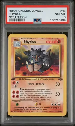 1999 Pokemon Jungle Rhydon 1st Edition #45 PSA 8 - Image 1