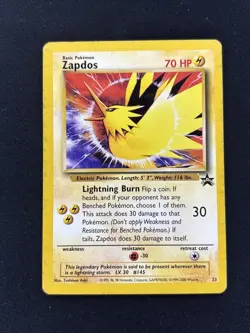 Pokemon TCG Zapdos 23/53 WOTC Black Star Promo Card, Vintage MP - Image 1