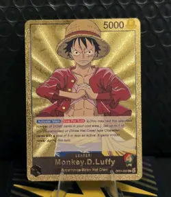 One Piece Monkey.D.Luffy Gold Foil Fan Art Collector Card TCG - Image 1