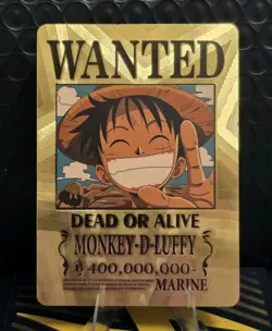 One Piece Monkey.D.Luffy WANTED Gold Foil Fan Art Collector Card TCG - Image 1