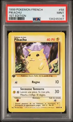 PSA 9 MINT Pikachu Base Set French 58/102 1st Edition Pokemon Card - Image 1