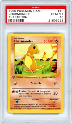 Pokemon Charmander #46 Base Set 1st Edition Shadowless PSA 10 Gem Mint - Image 1