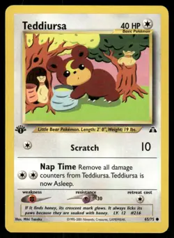 Pokemon Cards Teddiursa 65/75 1ST EDITION Neo Discovery Common NM - Image 1