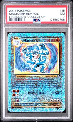 2002 POKEMON LEGENDARY COLLECTION #15 MACHAMP-REVERSE FOIL PSA 7 - Image 1