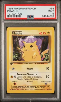 Pokemon 1st Edition Base Set French Pikachu 58/102 PSA 9 MINT - Image 1