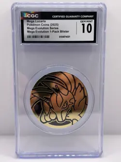 Pokemon 2025 Mega Lucario Coin (Large) Mega Evolutions CGC 10 GEM MINT - Image 1