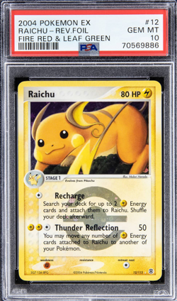 2004 POKEMON EX FIRE RED & LEAF GREEN #12 RAICHU REVERSE FOIL PSA 10 - Image 1