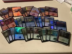 mtg 70 foil basic lands from various sets, 14 of each color - Image 1