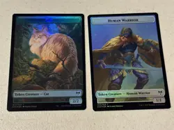2 x mtg foil token Human Warrior // Cat, 003/014, Kaldheim, unplayed - Image 1