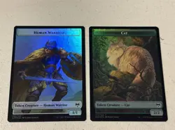 2 x mtg foil token Human Warrior // Cat, 003/014, Kaldheim, unplayed - Image 2
