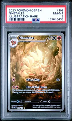 2023 POKEMON OBF EN-OBSIDIAN FLAMES ILLUSTRATION RARE #199 NINETALES PSA 8 - Image 1