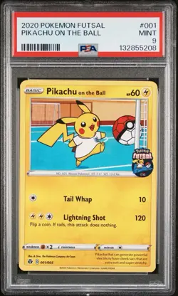 2020 POKEMON FUTSAL #001 PIKACHU ON THE BALL PSA 9 - Image 1