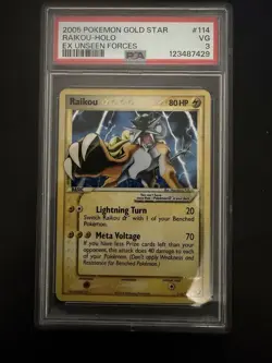 2005 Pokemon Raikou Gold Star Holo #114 EX Unseen Forces PSA - Image 1