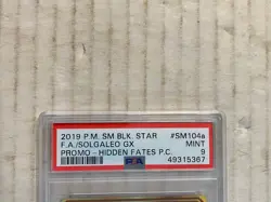 2019 Pokemon Black Star SM104a FA/Solgaleo GX Promo Hidden Fates PSA Mint 9 - Image 3
