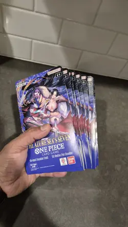 10 x One Piece OP14 - THE AZURE SEA’S SEVEN - Sleeved Blister Booster Packs Lot - Image 3