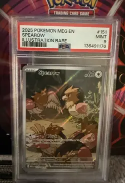 2025 POKEMON MEG EN-MEGA EVOLUTION ILLUSTRATION RARE #151 SPEAROW PSA 9 - Image 1