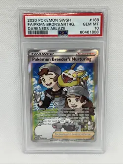 Pokemon Darkness Ablaze #188 Pokemon Breeder’s Nurturing Full Art PSA 10 GEM MT - Image 1