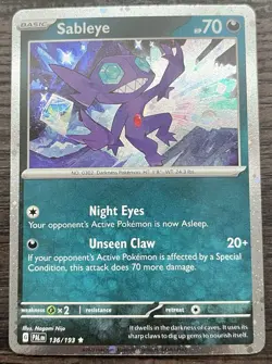 Sableye (Cosmos Holo) 136/193 Pokemon TCG Scarlet Violet Promo Card Holo MINT NM - Image 1