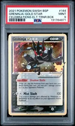 2021 POKEMON SWSH BLACK STAR CELEBRATIONS ETB #144 GRENINJA-GOLD STAR PSA 9 - Image 1