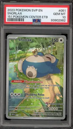 Pokemon Center Stamp Promo Snorlax 151 ETB SVP EN 051 PSA 10 Gem Mint - Image 1