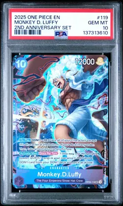 2025 ONE PIECE OP05 119 MONKEY D LUFFY ENGLISH 2ND ANNIVERSARY SET PROMO PSA 10 - Image 1